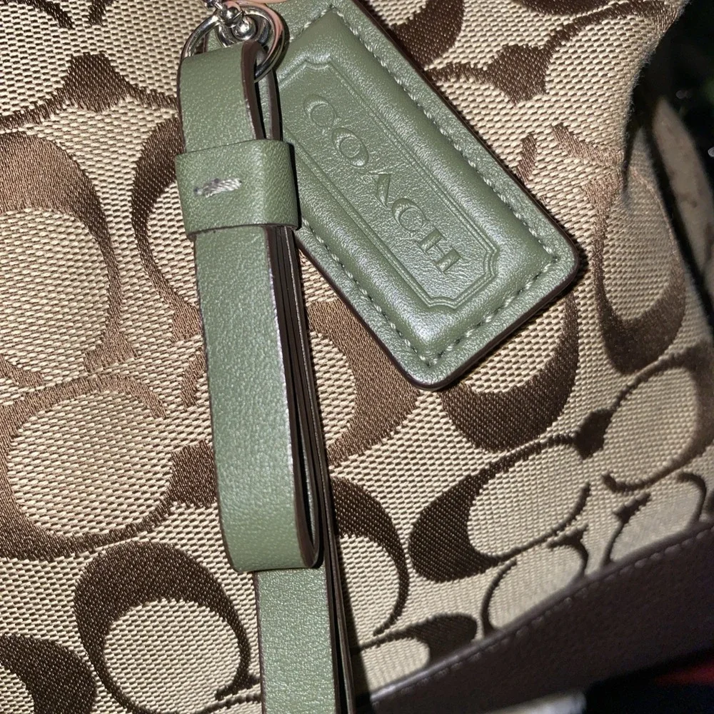 Coach Signature Kathryn Three Zipper Pocket Satchel Khaki/brown Purse
